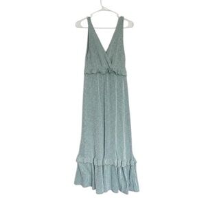 Caution To The Wind Blue Maxi Dress Plunge Neckline Sleeveless